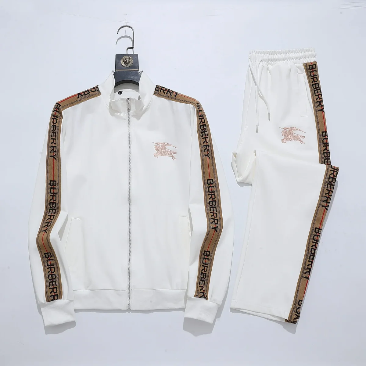 Burberry Vintage Check Trim Tracksuit - White EKD Embroidered Jacket & Pants Set - Image 2