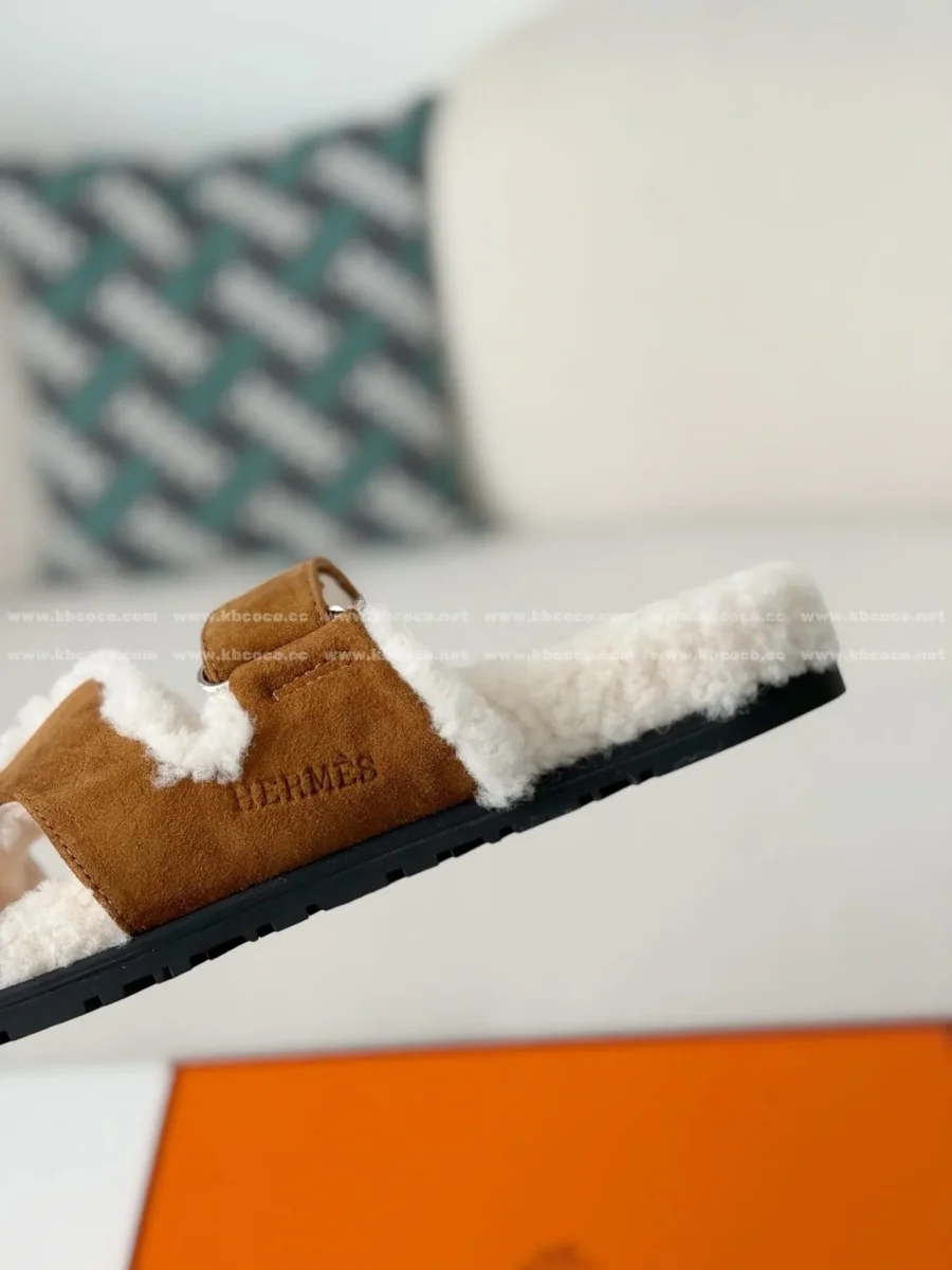 Hermès Suede Goatskin Woolskin Women's Chypre Sandals - Image 7