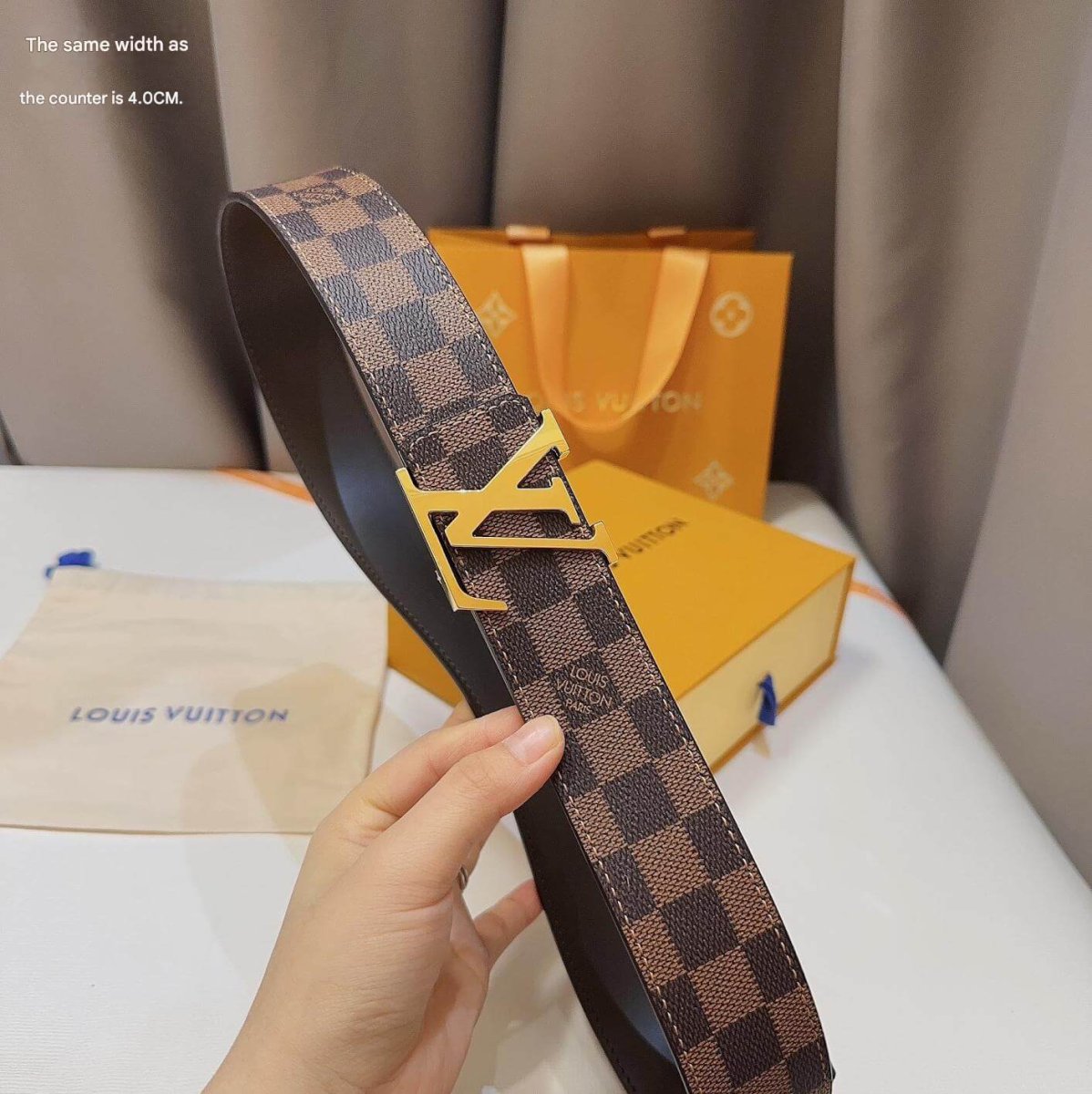 Louis Vuitton LV Initiales 40mm Reversible Belt Damier Ebene Gold Buckle - Image 2