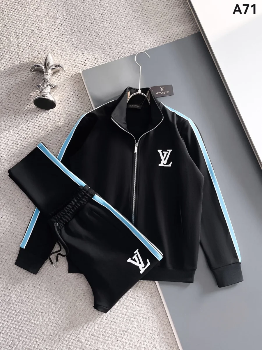 Louis Vuitton LV Men's Graphic Stripe Tracksuit - Black & Light Blue Monogram Knit Set - Image 2