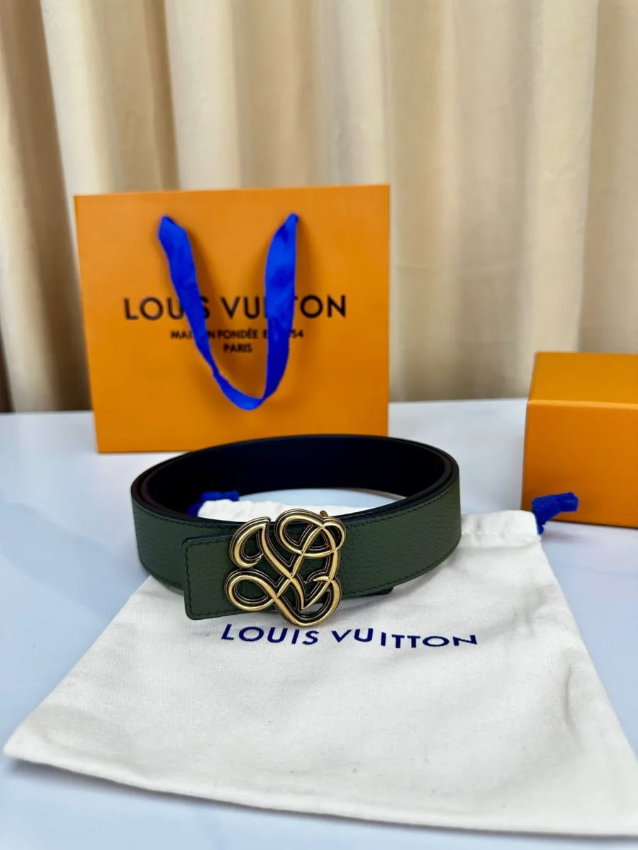 Louis Vuitton LV Women's Dynasty Olive Green 35mm Reversible Belt - Brushed Gold Hardware - Image 6