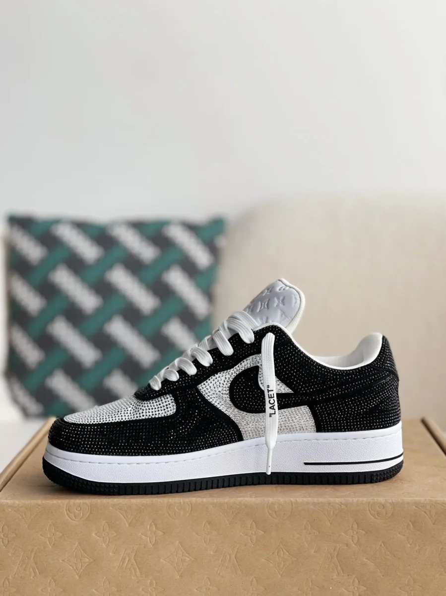 Louis Vuitton x Nike Air Force 1 Low – Swarovski Crystal Black & White - Image 3