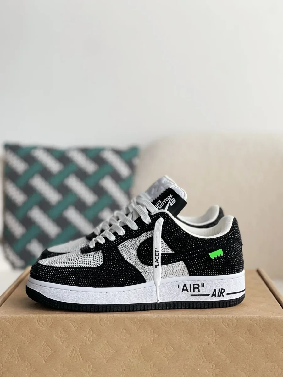 Louis Vuitton x Nike Air Force 1 Low – Swarovski Crystal Black & White - Image 2