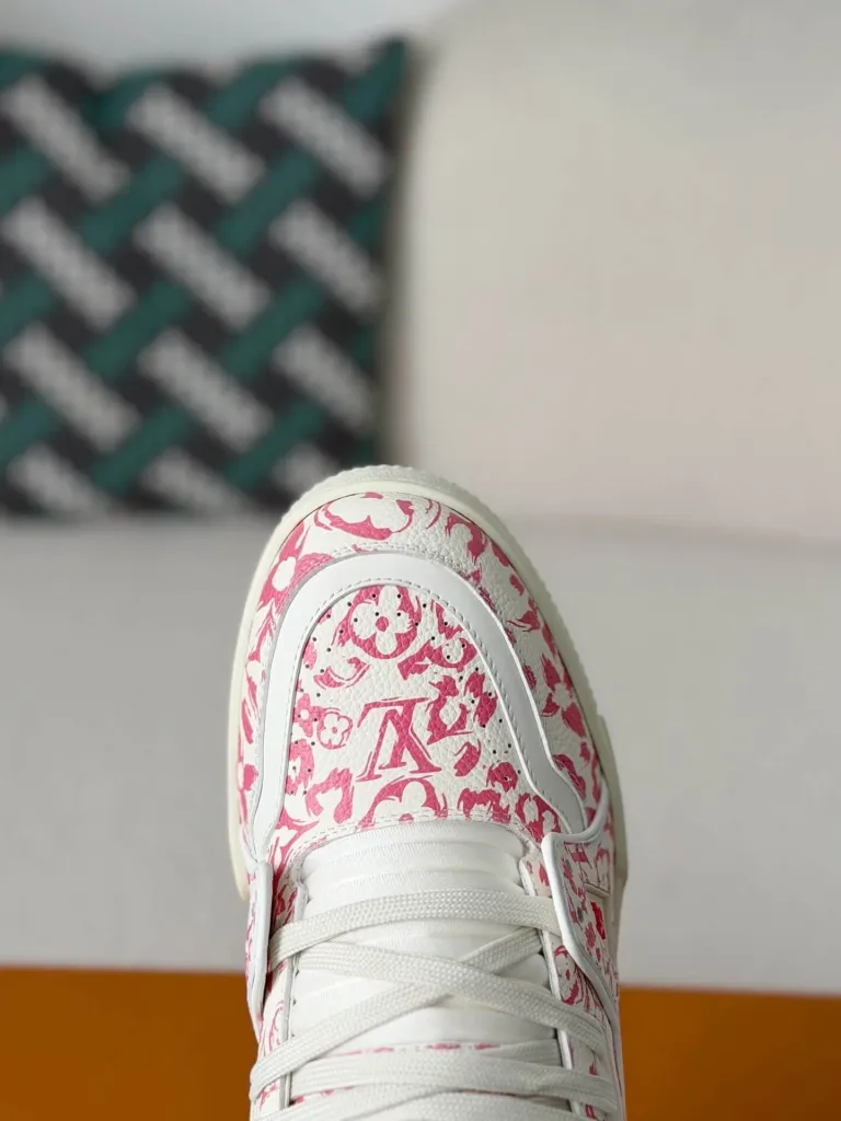 Louis Vuitton Trainer Sneaker – White & Pink Monogram Print - Image 7
